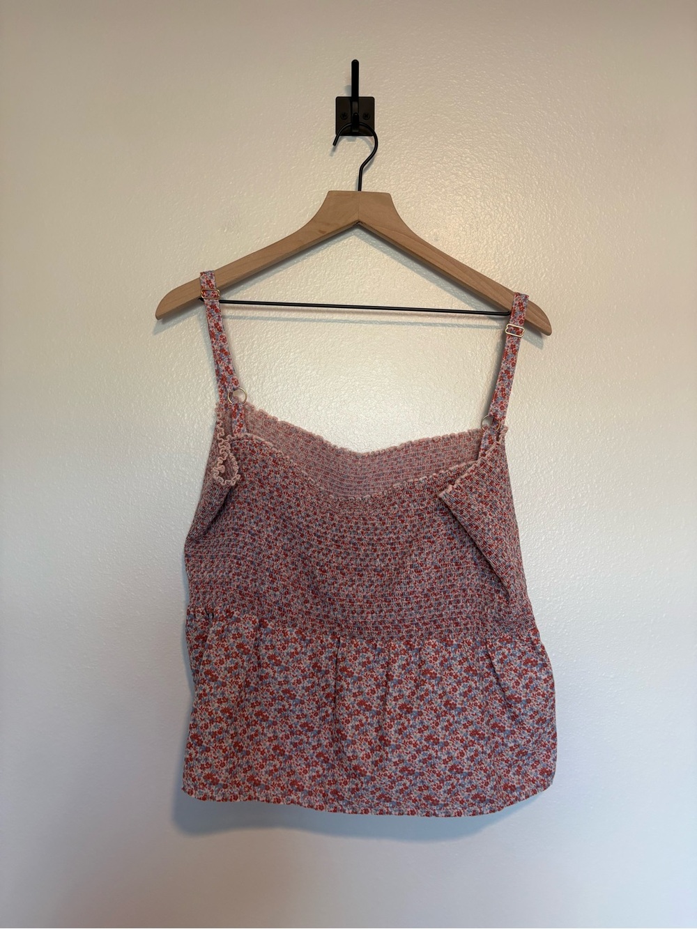 Nation LTD Ditsy Floral Print Smocked Peplum Tank Top Boho Pink - Picture 5 of 7